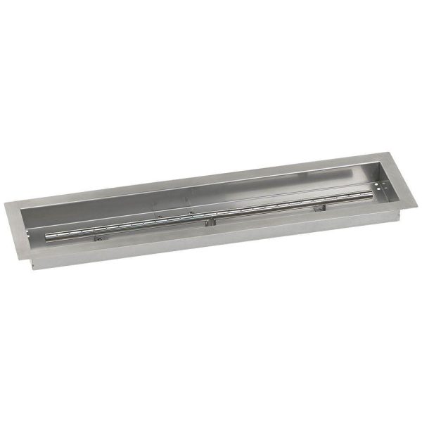 BBQGuys Signature 30 X 6-Inch Stainless Steel Linear Drop-In Fire Pit Pan W/ Built-In Propane Gas H-Burner - SS-LCB-30-LP