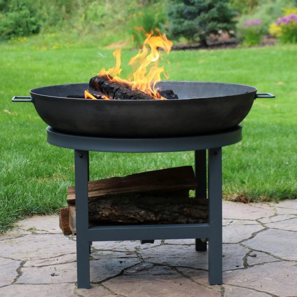 30 Inch Round Cast Iron Wood-Burning Fire Pit in Dark Gray by Ultimate Patio