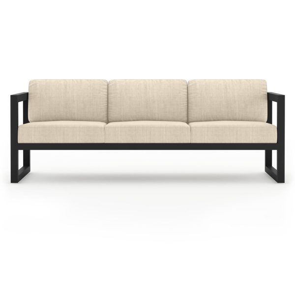 Misty Cove 3 Person Aluminum Sofa in Black/Canvas Flax by Lakeview Outdoor Designs