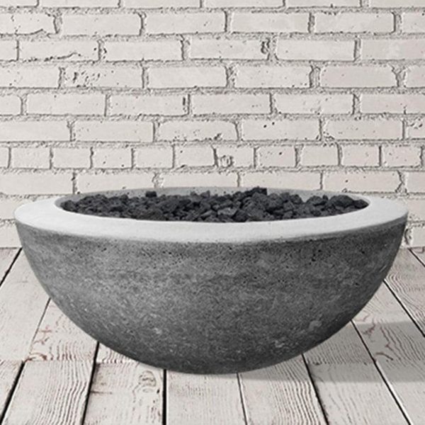 Valley Bay 29 Inch Round GFRC Propane Fire Bowl in Natural Concrete by Lakeview Outdoor Designs