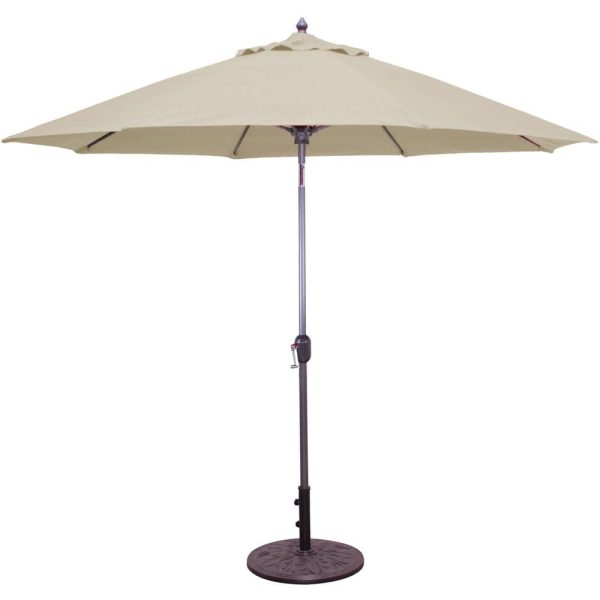 Galtech 9 Ft. Bar Height Octagonal Aluminum Patio Market Umbrella W/ Crank Lift And Auto Tilt - Charcoal Frame W/ Sunbrella Canvas Antique Beige Canopy
