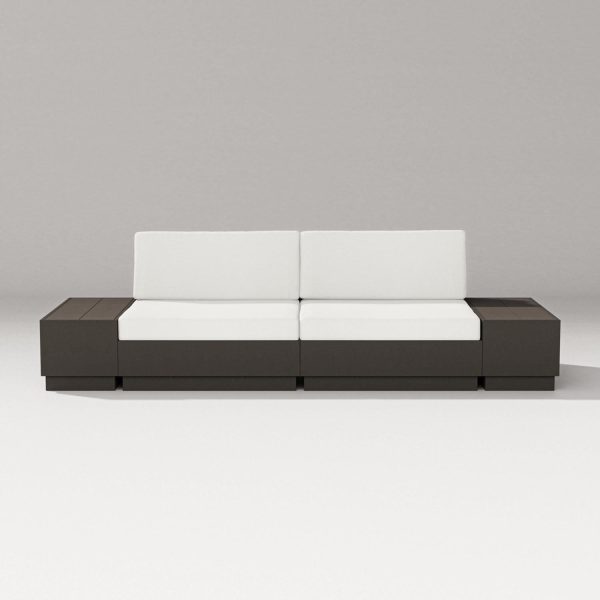 Elevate 4 Pc Recycled Plastic Loveseat Sectional Seating Set in Vintage Coffee/Natural Linen By PW Designer Series