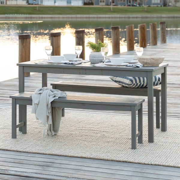 Ultimate Patio Wishlake 3 Piece Acacia Patio Dining Set W/ 60 X 32 Inch Rectangular Table - Gray Wash
