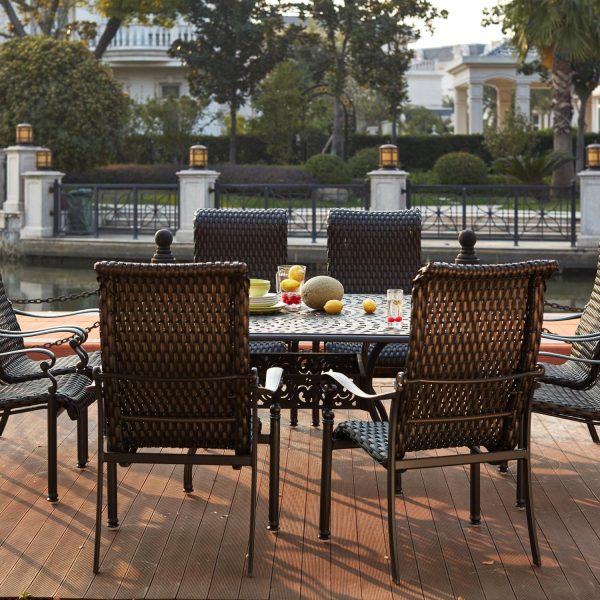 Victoria 9 Pc Resin Wicker Dining Set w/ 60 Inch Square Series 60 Table in Espresso/ by Darlee