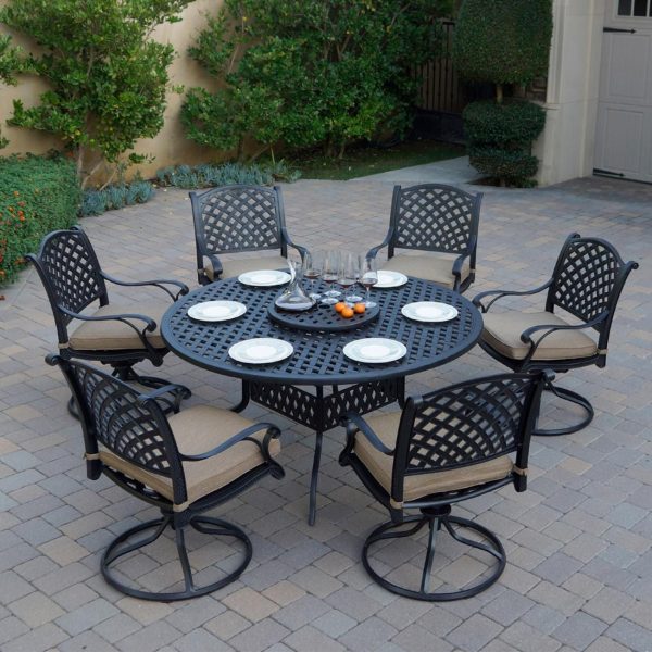 Nassau 8 Pc Cast Aluminum Dining Set in Antique Bronze w/ Sesame Cushions By Darlee