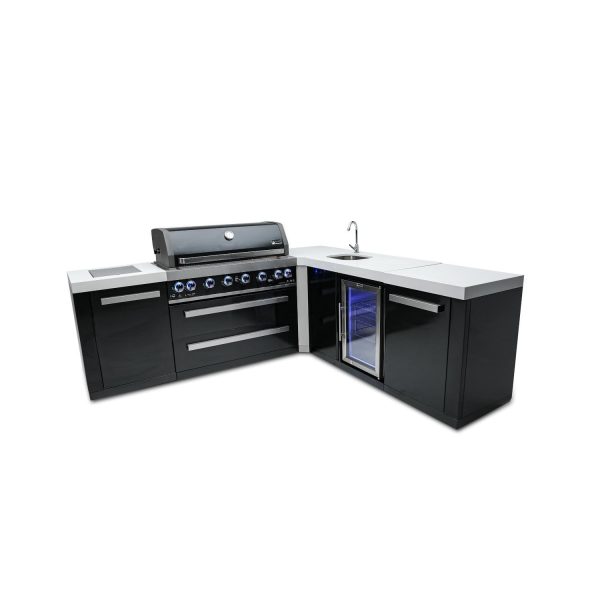 Mont Alpi 8 Ft L-Shaped Propane Outdoor Kitchen Island w/ Side Burner & Beverage Center - MAi805-BSS90BEV