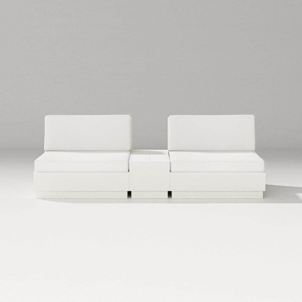 Elevate 3 Pc Recycled Plastic Club Chair Seating Set in Vintage White/Natural Linen By PW Designer Series
