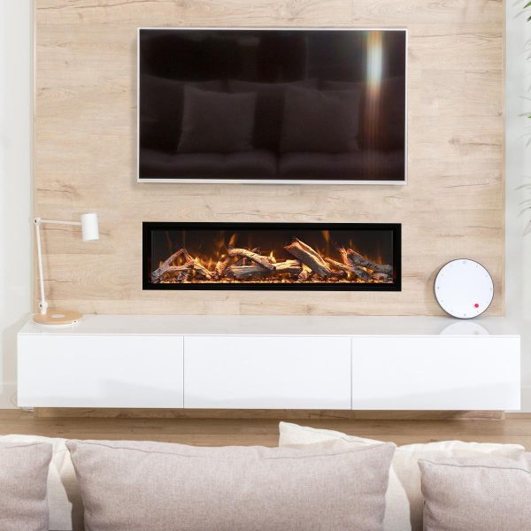 Amantii Symmetry Series XT 88-Inch Smart Built-In Electric Fireplace with Black Steel Surround - Rustic Logs - Indoor/Outdoor - SYM-88-XT