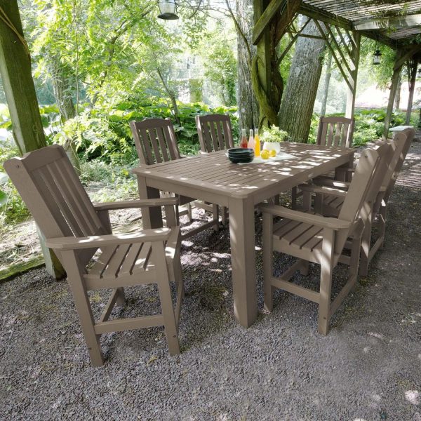 Hart Lane 7 Pc Recycled Plastic Rectangular Counter Height Dining Set in Woodland Brown by Lakeview Outdoor Designs