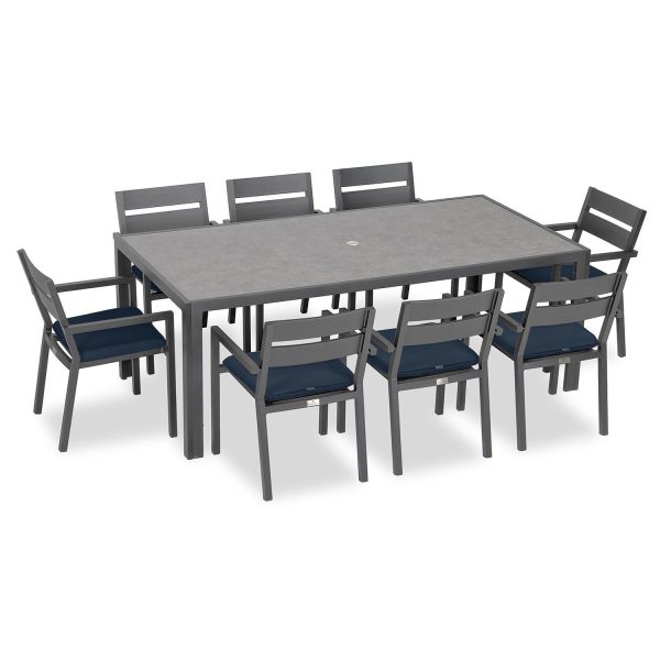 Calm Bay 9 Pc Rectangular Aluminum Dining Set in Slate/Spectrum Indigo by Lakeview Outdoor Designs