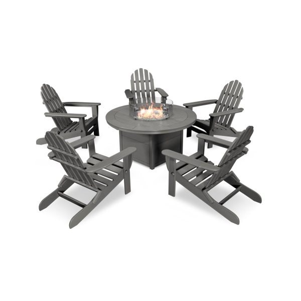 Classic Adirondack 6 Pc Recycled Plastic Fire Pit Seating Set in Slate Gray by POLYWOOD