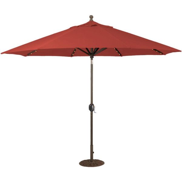 Galtech 11 Ft. Lighted LED Octagonal Aluminum Patio Market Umbrella W/ Crank Lift And Auto Tilt - Black Frame W/ Sunbrella Canvas Henna Canopy