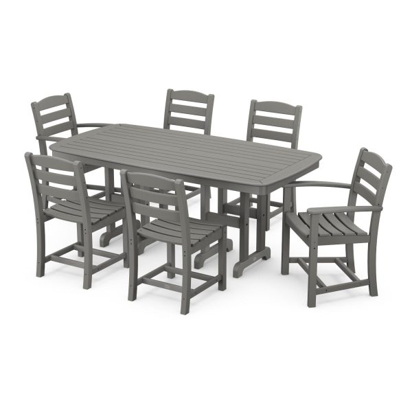 POLYWOOD La Casa Cafe 7 Piece Rectangular Arm Chair Dining Set - Slate Grey