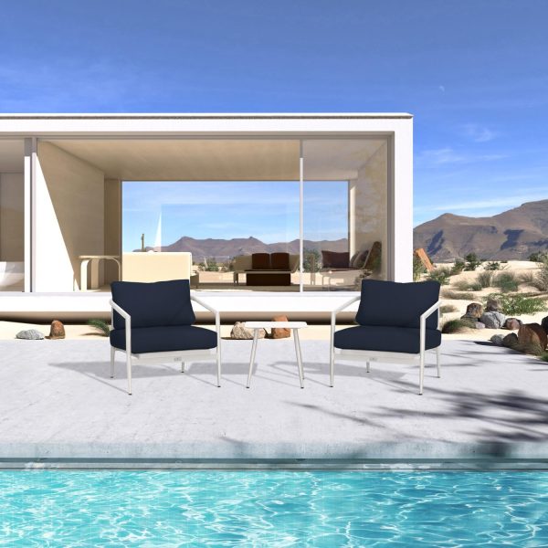 Midnight Cove 3 Pc Aluminum Seating Set w/ Club Chairs in Urban Stone/Spectrum Indigo by Lakeview Outdoor Designs