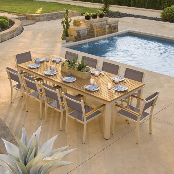 Travira 11 Piece Aluminum Patio Dining Set W/ 103 X 42 Inch Rectangular Tekwood Natural Table By Oxford Garden - Cocoa Sling