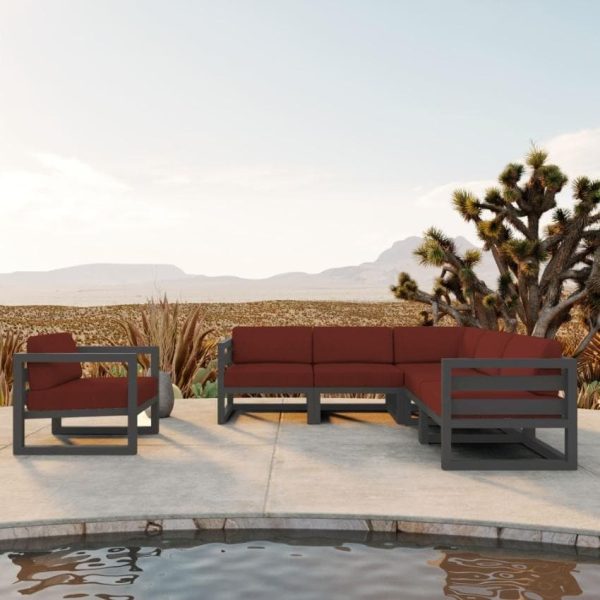 Misty Cove 6 Pc Aluminum Seating Set w/ Sectional in Slate/Canvas Henna by Lakeview Outdoor Designs