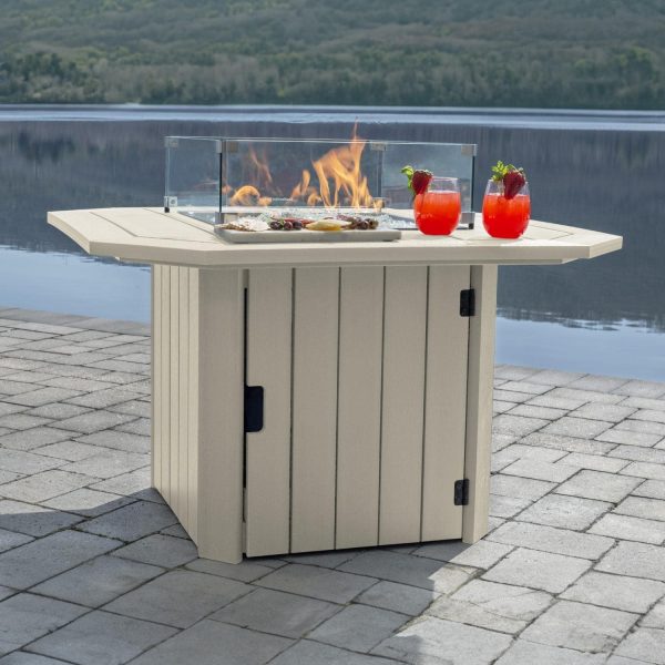 Harborview 40 Inch Smokeless Octagon Stainless Steel Propane Fire Pit Table in Whitewash by Lakeview Outdoor Designs