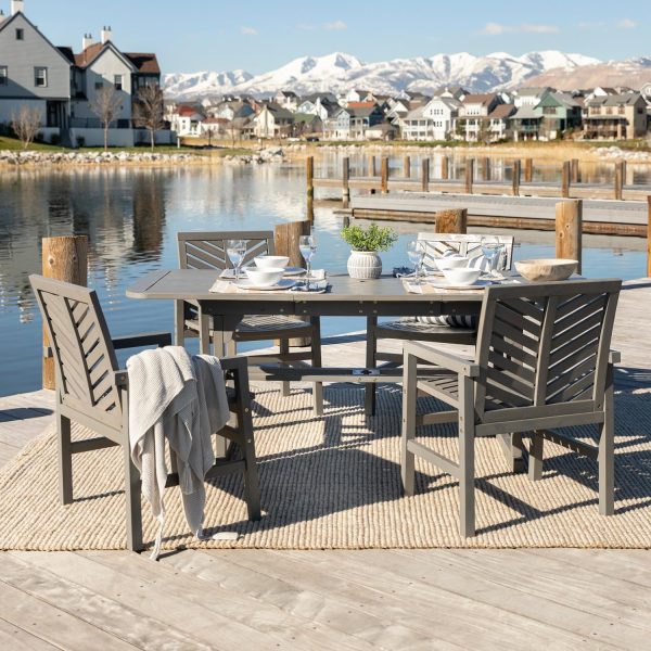 Ultimate Patio Wishlake 5 Piece Acacia Patio Dining Set W/ 55-79 X 35 Inch Extension Rectangular Table - Gray Wash