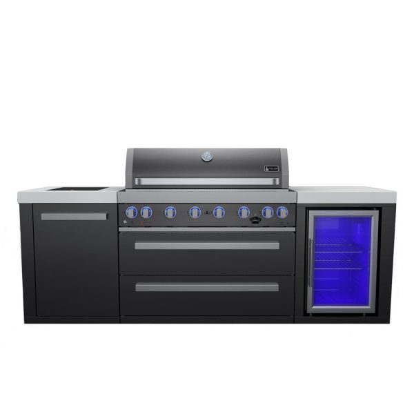 Mont Alpi 8 Ft Natural Gas Outdoor Kitchen Island w/ Side Burner & Fridge - MAi805-BSSFC