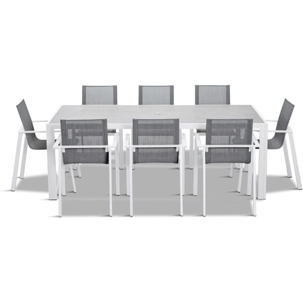 Spring Bay 9 Pc Aluminum Dining Set in White/Slate by Lakeview Outdoor Designs