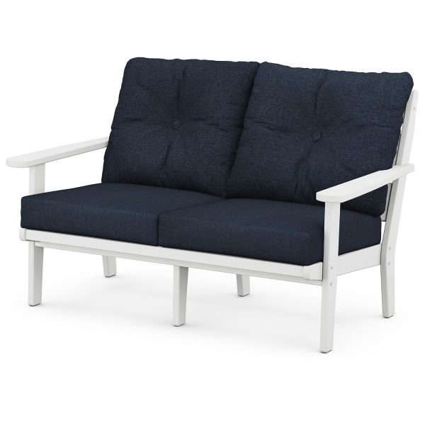 Lakeside Recycled Plastic Loveseat in White/Marine Indigo by POLYWOOD