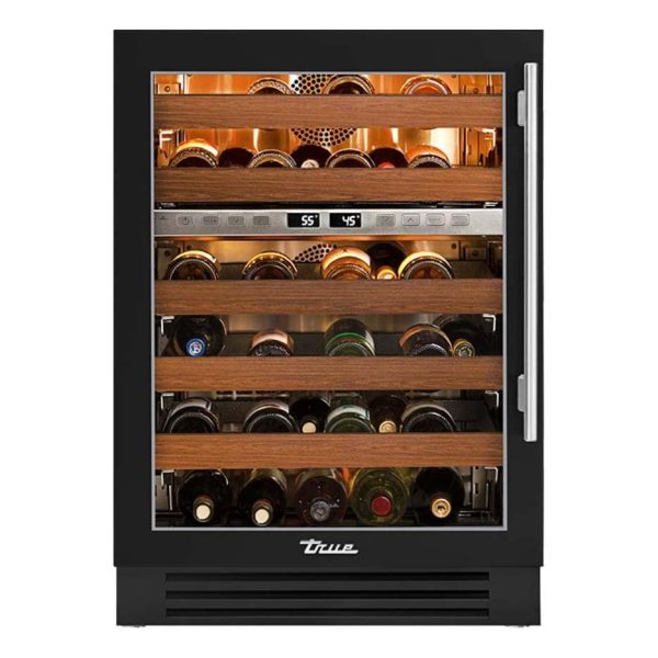 True 24 Inch 45 Bottle Left Hinge Glass Door Outdoor Dual Zone Outdoor Wine Cabinet - Matte Black w/ Stainless Steel Handle - TWC-24DZ-L-OG-C~DSK-027-H04
