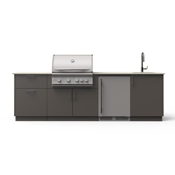 Blaze Golden Hour 10-Ft Outdoor Kitchen Island w/ 32-Inch LTE+ Propane Grill, Fridge, Sink in Gunmetal w/ Aeris Countertop