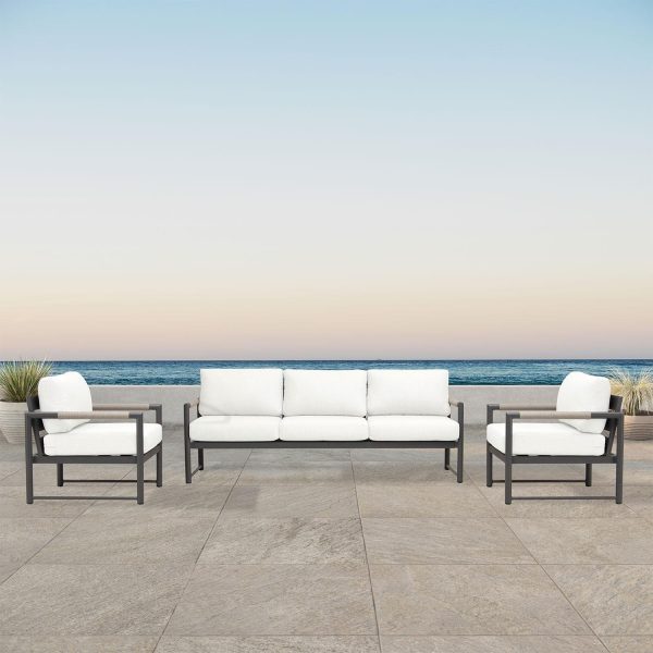 Avenue Bay 3 Pc Aluminum Sofa Club Chair Set in Slate/Canvas Natural by Lakeview Outdoor Designs