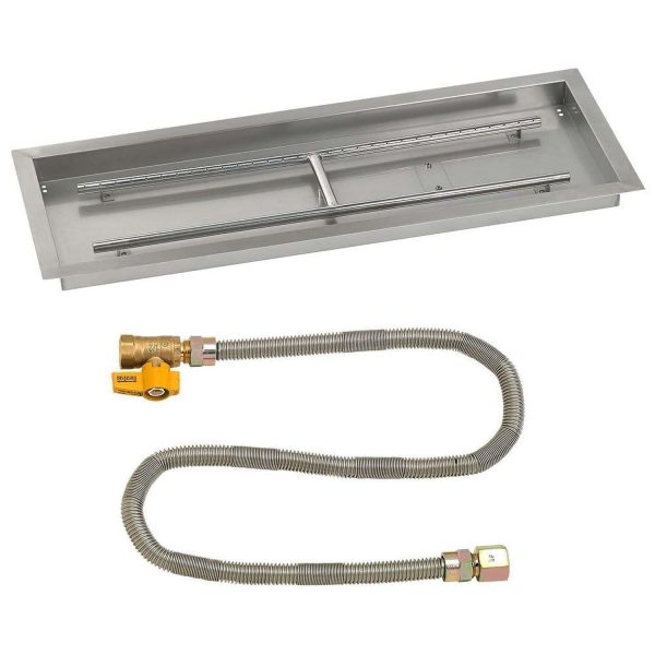 BBQGuys Signature 36 X 12 Inch Stainless Steel Rectangular Drop-In Fire Pit Pan with Match Light Kit - Natural Gas