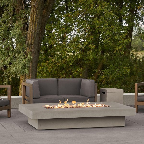 Hickory Bay 72 Inch Rectangular GFRC Natural Gas Fire Pit Table in Flint by BBQGuys Signature