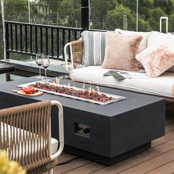 Granville 60 Inch Rectangular Concrete Propane Fire Pit Table in Gray by Elementi