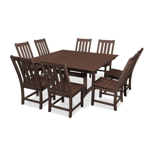 POLYWOOD Vineyard 9-Piece Farmhouse Trestle Dining Set - Mahogany