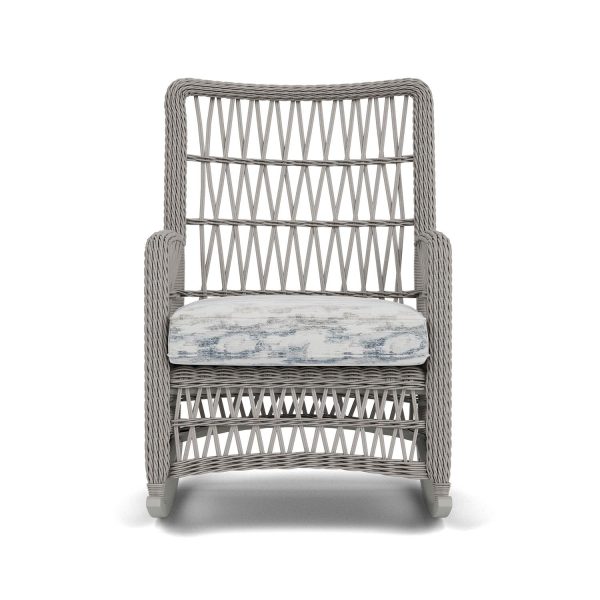 Mackinac Wicker High Back Rocking Club Chair in Putty/Stratosphere Cloud by Lloyd Flanders