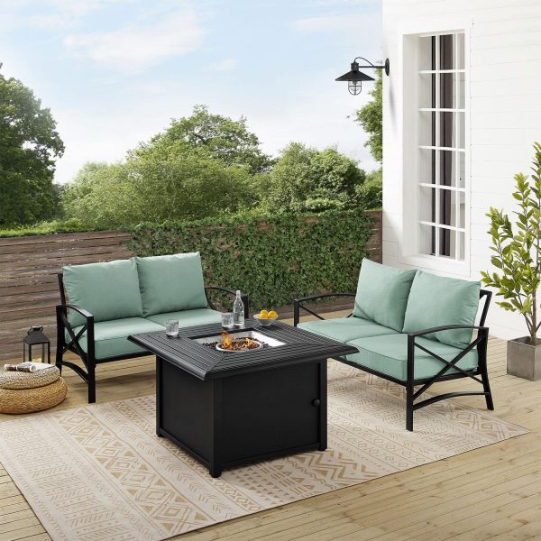 Windswept 3 Pc Steel Fire Pit Seating Set in Oil Rubbed Bronze/Mist by Ultimate Patio