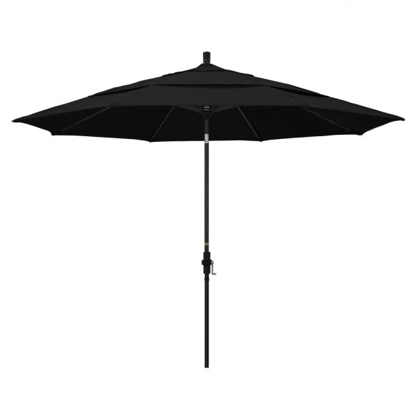 California Umbrella 11 Ft. Octagonal Aluminum Collar Tilt Patio Umbrella W/ Crank Lift & Aluminum Ribs - Stone Black Frame / Olefin Black Canopy