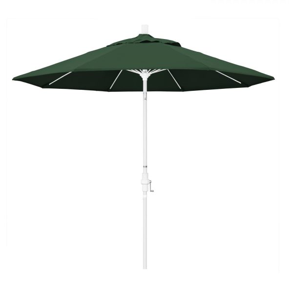 California Umbrella 9 Ft. Octagonal Aluminum Collar Tilt Patio Umbrella W/ Crank Lift & Fiberglass Ribs - Matted White Frame / Olefin Hunter Green Canopy