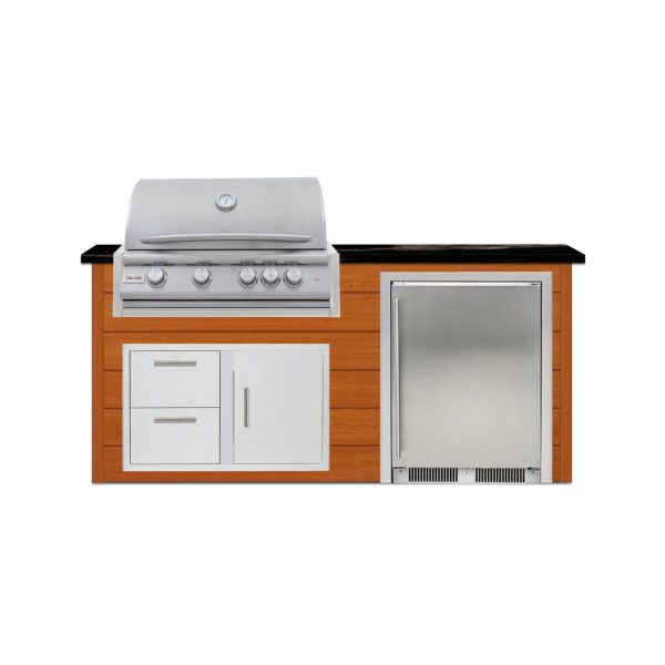 BBQGuys Signature 6 Ft Outdoor Kitchen Island w/ 32 Inch Natural Gas Blaze LTE+ Grill & Refrigerator | Chai Cedar w/ Titanium Granite