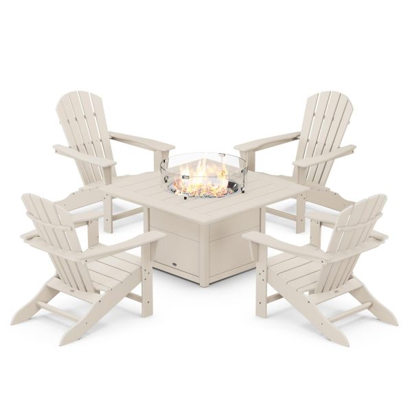 Palm Coast 5 Pc Recycled Plastic Fire Pit Seating Set in Sand by POLYWOOD