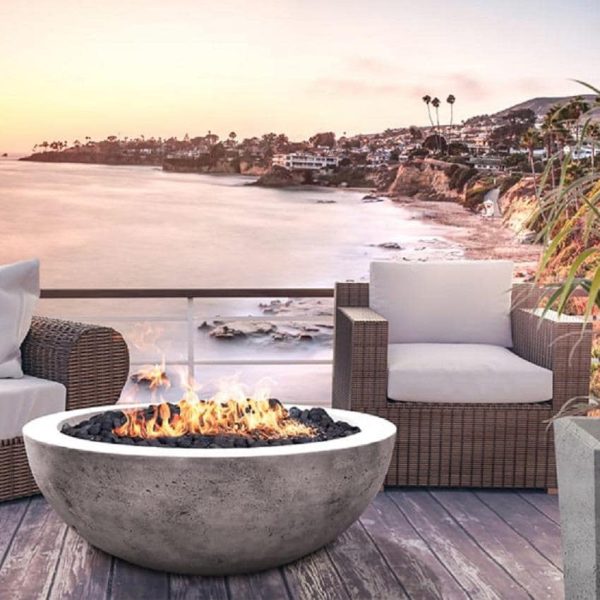 Valley Bay 4 48 Inch Round GFRC Natural Gas Fire Bowl in Pewter by Lakeview Outdoor Designs