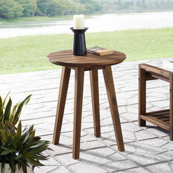 20 Inch Round Acacia End Table in Dark Brown by Ultimate Patio