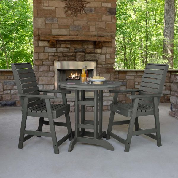 Elm Pointe 3 Pc Recycled Plastic Round Counter Dining Set in Coastal Teak by Lakeview Outdoor Designs