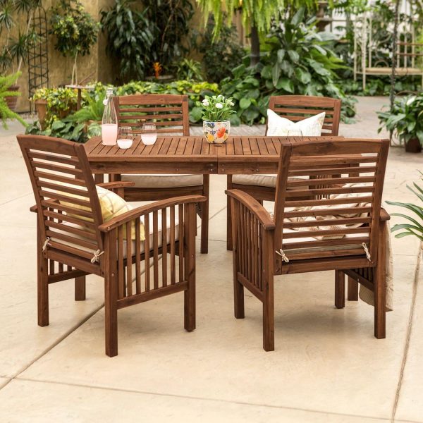 Ultimate Patio Horizon Way 5 Piece Dark Brown Acacia Patio Dining Set W/ 60 X 34 Inch Rectangular Table & Natural Cushions