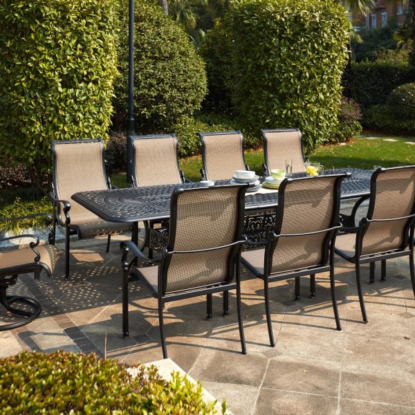 Monterey 11 Pc Cast Aluminum Dining Set w/ 92 X 42 Inch Series 60 Extension Table & 2 Swivel Rockers in Antique Bronze/Sesame by Darlee