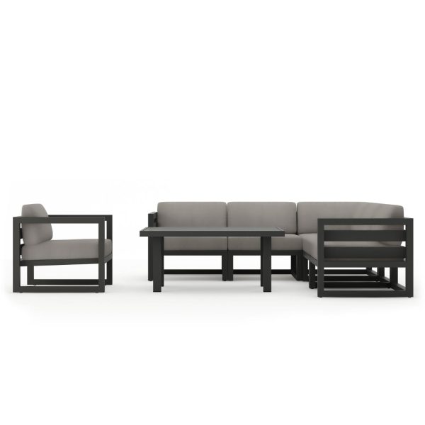 Misty Cove 7 Pc Aluminum Seating Set w/ Sectional & Classic Chat Table in Slate/Canvas Charcoal by Lakeview Outdoor Designs