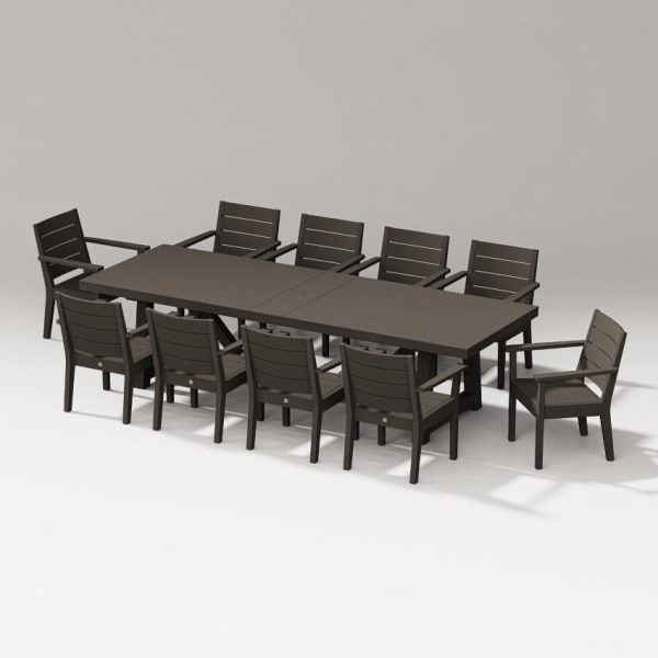 Latitude 11 Pc A-Frame Table Arm Chair Dining Set in Vintage Coffee By PW Designer Series