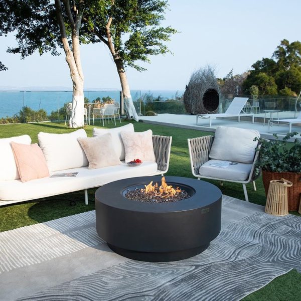 Nimes 41 Inch Round Concrete Natural Gas Fire Pit Table in Gray by Elementi