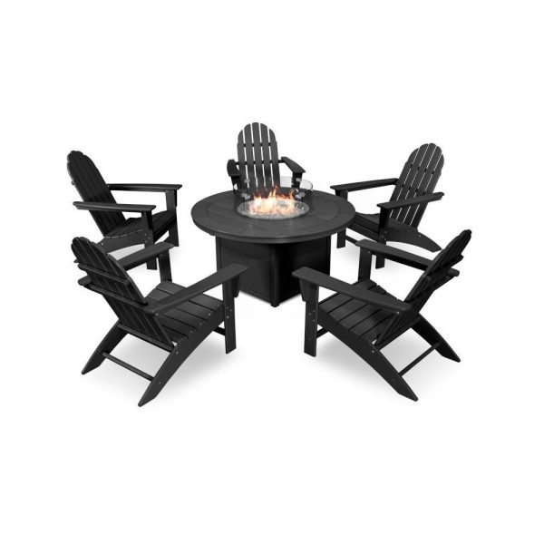 Vineyard 6 Pc Recycled Plastic Fire Pit Seating Set in Black by POLYWOOD