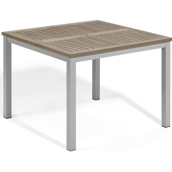 Travira 40 Inch Square Aluminum Patio Dining Table W/ Tekwood Vintage Top By Oxford Garden