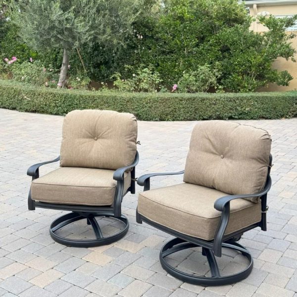 Elisabeth Cast Aluminum 2 Pc Set Swivel Rocker Club Chair Set in Antique Bronze/Sesame by Darlee
