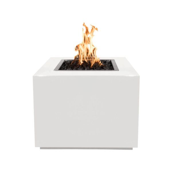Forma 36 Inch Square Powder Coated Steel Propane Fire Pit w/ Glow Plug in White by The Outdoor Plus